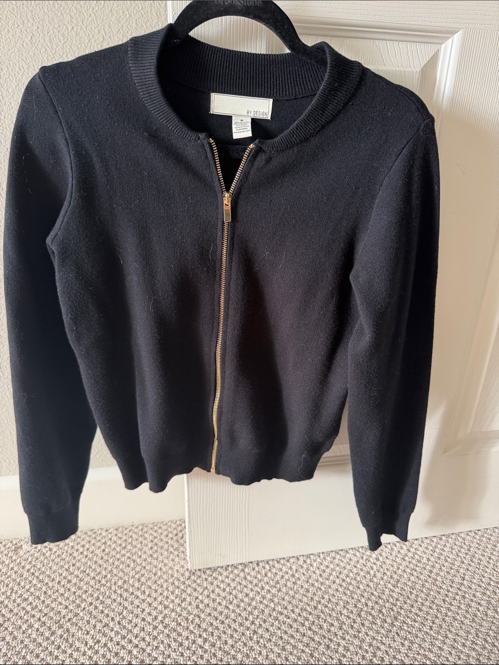 By Design Black Zip-Front Women's Cardigan with Gold Zipper
